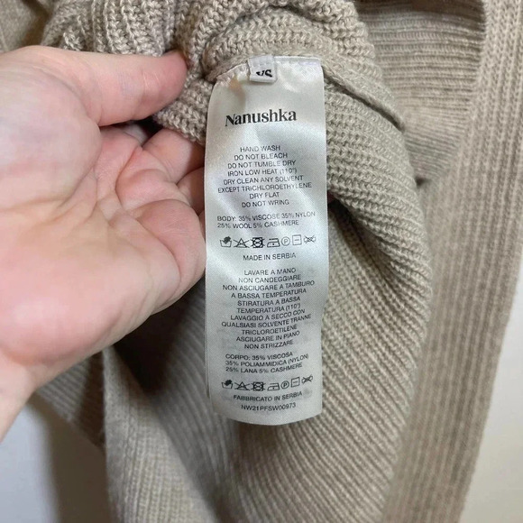 NWOT Nanushka Bambi Beige Wool Polo Sweater - Wool Cashmere Blend V-Neck - Picture 5 of 5